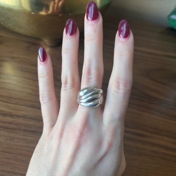 Vintage 80s Large Statement Chunky Wave Ring 925 Sterling Silver - Picture 1 of 11